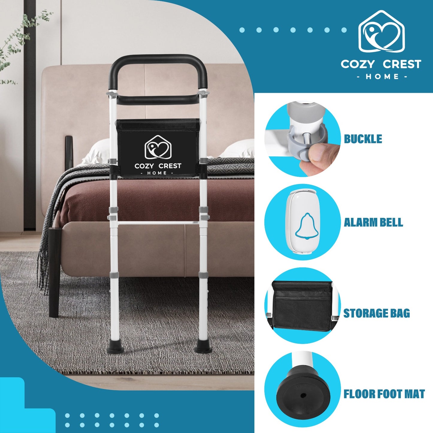 Baranda de Asistencia para Cama + Alarma Inalámbrica