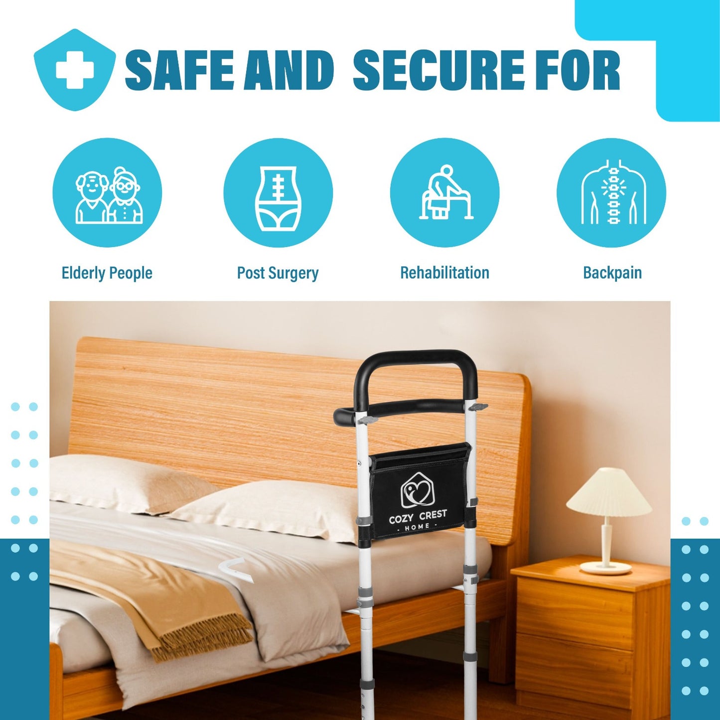 Baranda de Asistencia para Cama + Alarma Inalámbrica